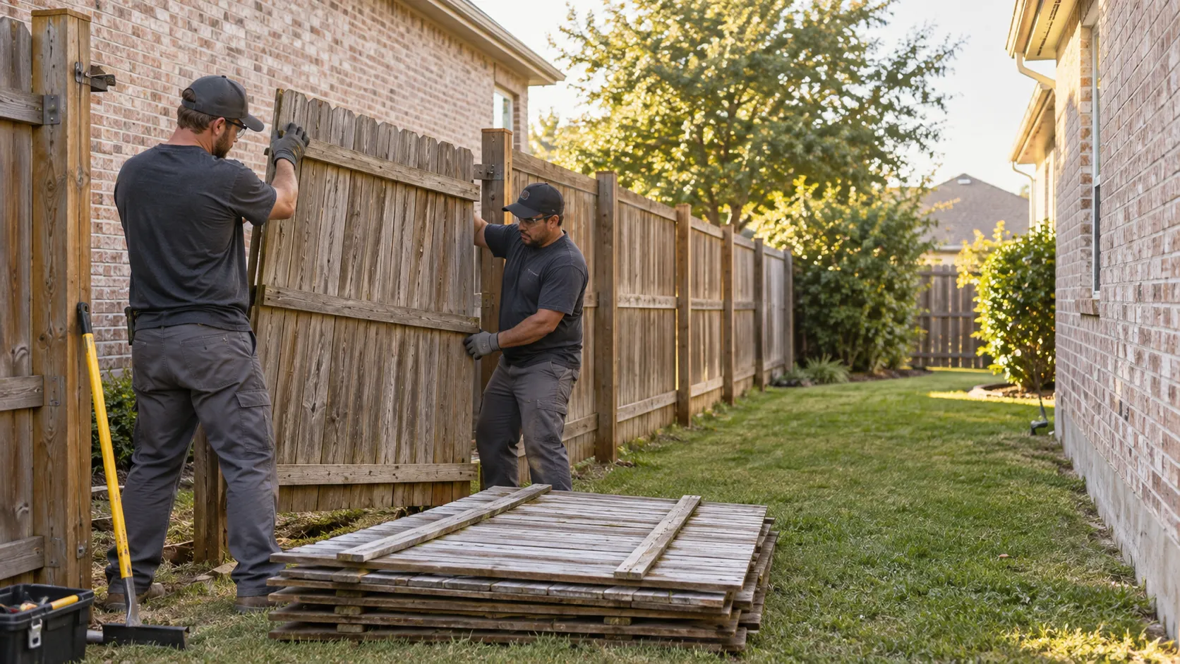 Crew performing fence removal work